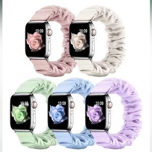 Pack of 4 Pastel Scrunchie Apple Watch Bands Beige Green Blue Purple Stretchy